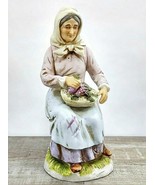 Homco ~ &quot;Elderly Woman w/Grapes  ~ 8&quot; Tall ~ Bisque Porcelain Figurine ~... - £23.82 GBP