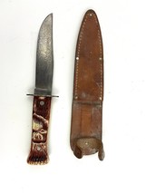 VTG Colonial Fixed Blade Hunting Buck Knife Plastic Handle Leather Sheath Elk - $26.99