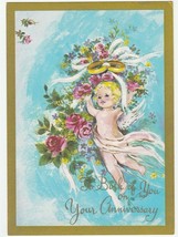 Vintage Anniversary Card Cherub Wedding Rings 1960&#39;s Envelope Psyche - £6.10 GBP