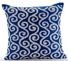 Beaded Spiral Scroll 16x16 Art Silk Royal Blue Pillow Covers, Around the World - £24.59 GBP+