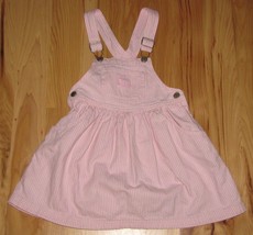 VTG OSHKOSH VESTBAK PINK WHITE STRIPE DENIM JUMPER OVERALL DRESS 4 4T GIRL - $79.19