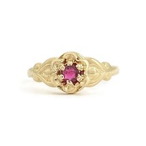 Vintage 1940&#39;s Ruby Gemstone Solitaire Pinky Ring 14K Yellow Gold, 1.61 Grams - £369.91 GBP