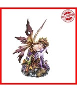Unique Purple Fairy Figurine - Glossy Polyresin Craftsmanship for Home D... - $55.43
