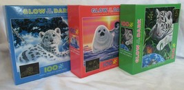 Ceaco Kids 100 Piece Puzzles Glow in the Dark SNOW LEOPARD, WHITE TIGER,... - $37.36