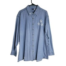 Port and Company Denim Shirt Embroidered Snowflakes Embellishment Womens... - £17.36 GBP