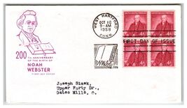 Scott #1071 1958 Noah Webster 4c Stamp First Day Cover FDC West Hartford - $8.09