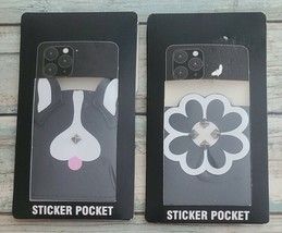 Two (2) Sticker Phone Wallet Pockets ~ Dog ~ Flower ~ ID &amp; Credit Card Holder ~3 - £11.95 GBP