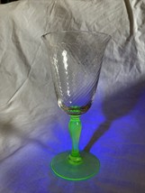 7” Vintage Green Uranium Vaseline Glass Wine Goblet Chalice Depression Elegant - £16.18 GBP