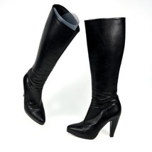 Prada Womens Sz EU 38.5 US 8.5 Black Leather Knee High Heel Zip Boots Shoes Flaw - £233.41 GBP