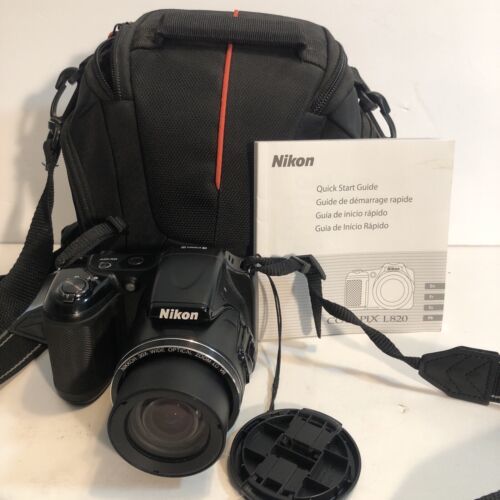 Nikon COOLPIX L820 Digital Bridge Camera. 16.0MP 30x ZOOM Black Case Card Tested - £74.47 GBP