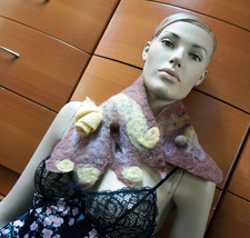 FELTED COLLAR SCARF BROWN ORGANIC WOOL HANDMADE IN EUROPE UNIQUE GIFT FO... - £52.89 GBP