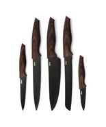 Oster Godfrey 5 Piece Stainless Steel Black Cutlery Set with Wood Print ... - $52.34 CAD