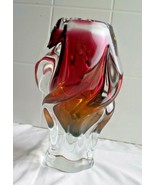 MURANO? Style STUDIO ART SCULPTURE 7&quot; THICK DEEP BURGUNDY w ORANGE  GLAS... - $60.00 CAD