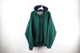 Vtg 90s Streetwear Mens XL Faded Blank Thermal Waffle Knit Lined Hoodie Green - £78.23 GBP