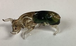 Miniature Art Green/Clear Glass Bull Statue Figurine - Missing Tail - $14.84