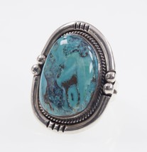 Sterling Silver Navajo Turquoise Ring with Bead Accents Size 8 - £103.32 GBP