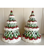 (2) Christmas Tree 8” Tea Light Holder Blue Sky Clayworks 2010 Heather G... - £54.88 GBP