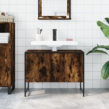 Industrial Rustic Smoked Oak Wooden Bathroom Restroom Sink Storage Cabinet Unit - £100.47 GBP