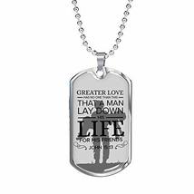 No Greater Love Soldier Scripture Necklace Engraved 18k Gold Dog Tag 24&quot; - £55.48 GBP