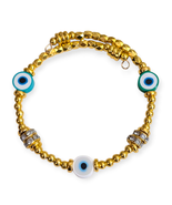 Gold-Tone Evil Eye Beaded Bracelet: Green (Growth), White (Peace), Rhine... - $29.90