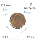 Mexico 5 Centavos, 1956, Brass, KM 426 - £0.78 GBP