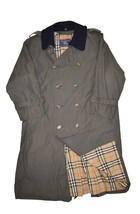 Vintage Burberry Trench Coat Men 40R Olive Wool Collar Tartan Plaid Lined Belted - £152.01 GBP