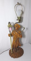 Vintage Wood Carved Lamp Mid Century Colonial Lamplighter W/ Night Light 26&quot; - £79.83 GBP