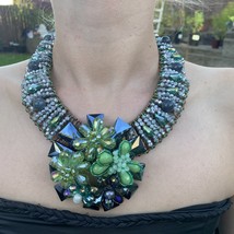 Circular 20&quot; Chunky Handmade Designer Beads Floral Pendant Choker Necklace - £265.93 GBP