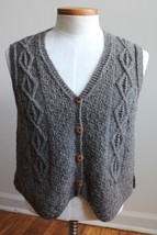 Tin Shed Handknit 40&quot; Brown Wool Aran Cable Button Sweater Vest New Zealand - $68.55