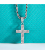 Luxury 18K 925 Sterling Silver 0.8CT Full Pave Moissanite Cross Pendant ... - $3,701.72 MXN