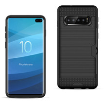 Black Card Holder Case for Samsung Galaxy S10 Plus - Slim Hybrid Armor USA Fast - £15.02 GBP