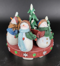 Homco Candle Topper Snowman Trio with Christmas Trees Holiday Decor Winter VTG - £10.30 GBP