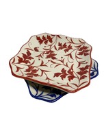 Hand Painted Square Plates Red/Ivory &amp; Blue/Ivory 6&quot; - $261.66 MXN