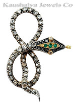 Victorian 1.10ct Rose Cut Diamond Emerald Wedding Lovely Snake Brooch VTJ EHS - £394.45 GBP