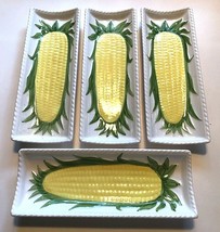 Set Of 4 Vintage Made Japan White Yellow Green Ceramic Corn Cob Servers ... - £29.00 GBP