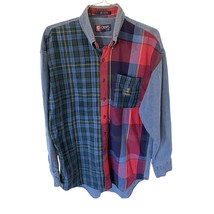 VTG Ralph Lauren Mens L Chaps shirt red blue Plaid Denim Chambray button... - £18.77 GBP