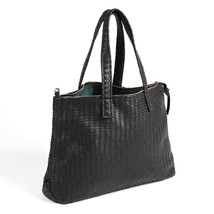 Handmade Woven Original Leather Bag With Zipper-Black - £205.15 GBP