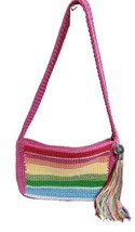 The Sak Multi-Colored Hobo Shoulder Bag Striped Crochet Rainbow Purse Fring NWOT - £23.47 GBP