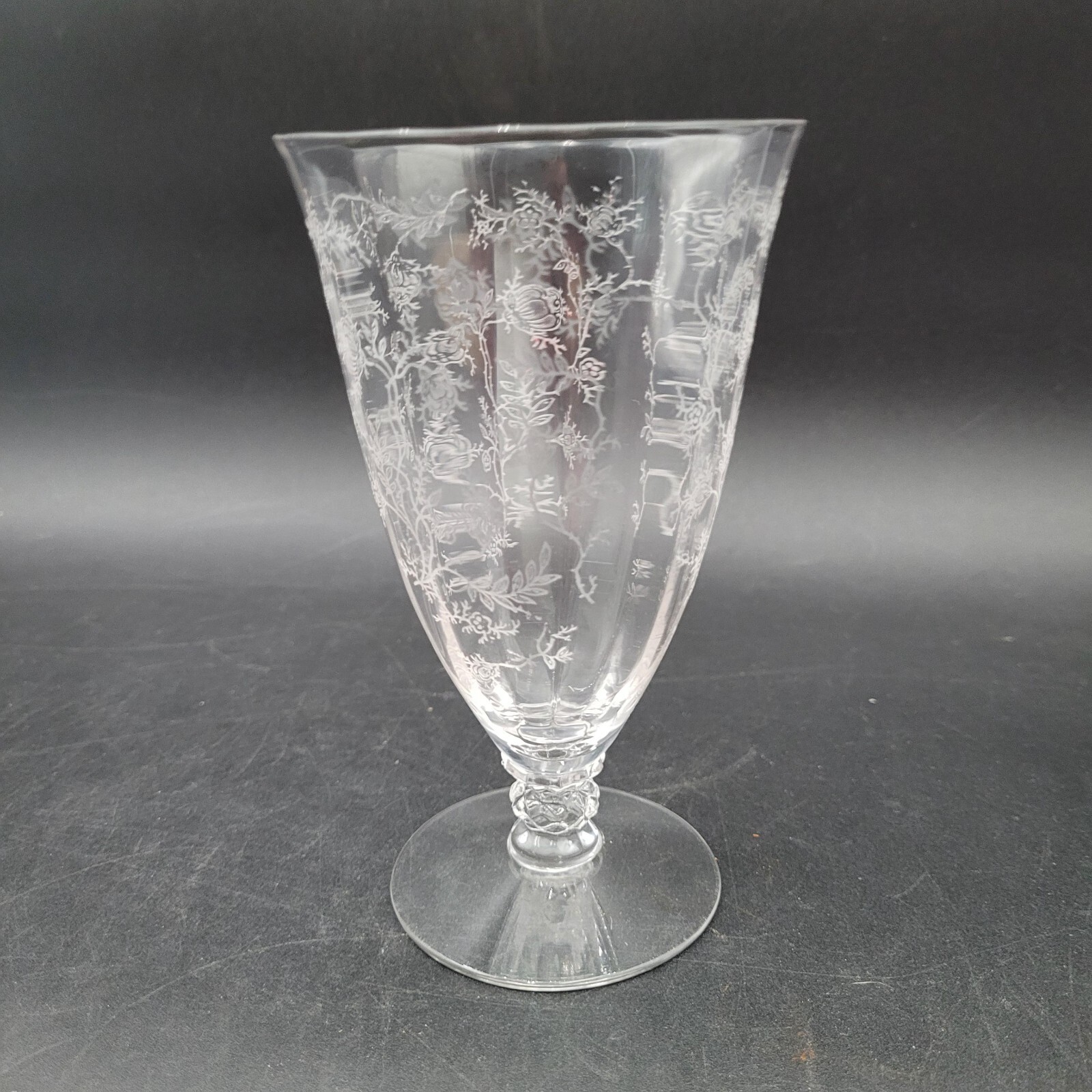 Vintage Fostoria Chintz Floral Etched Blown Glass Footed 6&quot; Iced Tea Gla... - $14.84