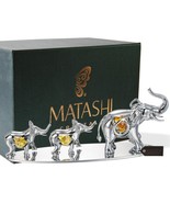 Chrome Plated Crystal Studded Silver Family of Elephants Figurine Ornaments - $46.99