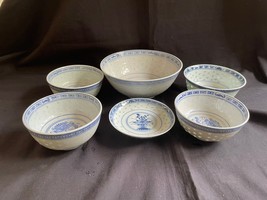 lot of 6 antique CHINESE PORCELAIN TRANSLUCENT RICE BOWLS . MARKED BOTTOM - $71.85