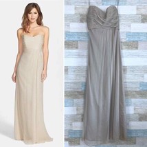 Nouvelle Amsale Silk Crinkle Chiffon Bridesmaid Dress Gown Beige G629C W... - $148.49