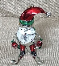 Santa Claus On Skis Metal Bell Body Ornament Christmas Holiday Steampunk Winter - $6.93