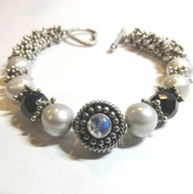 Fine Quality Handmade Sterling Silver Moonstone Pearl Toggle Clasp Bracelet 32gr - £61.01 GBP