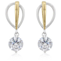 Precoius Stars Silver and Goldtone Cubic Zirconia Dangling Drop Earrings - £19.14 GBP