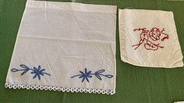 Vintage Hand Embroidered Bag &amp; Small Curtain #11c - £10.09 GBP