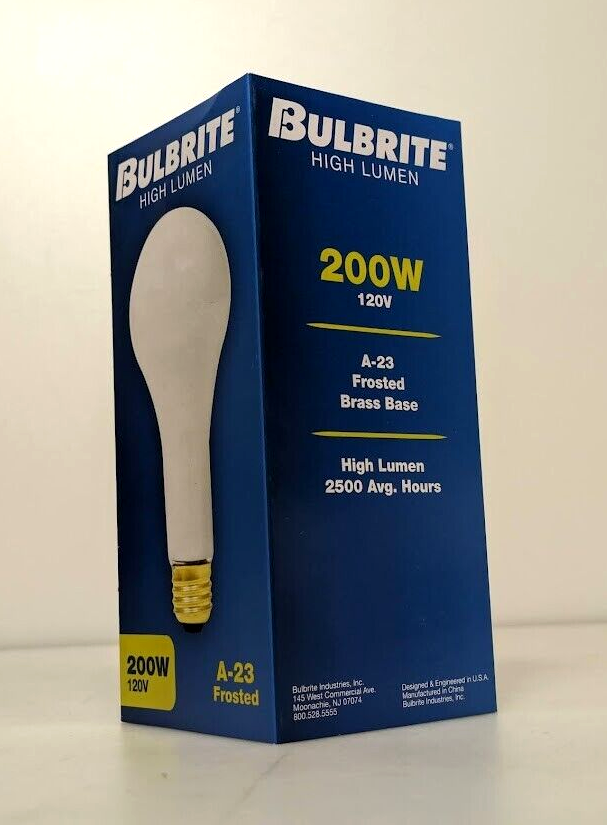Primary image for BULBRITE High Lumen 200W 120V A-23 Frosted Brass Base Bulb E26 (200A/HL) 100201