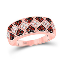 10k Rose Gold Womens Round Red Color Enhanced Diamond Checkered Band 1/2 - £350.62 GBP