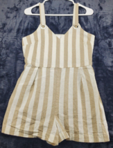Coco + Jaimeson Romper Women Medium Brown White Striped Cotton Sleeveles... - $25.09 CAD