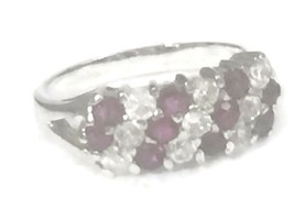 Crystal Red White Ring Cocktail Sterling Silver Boho Girls Ring Size 6.50 - £22.55 GBP